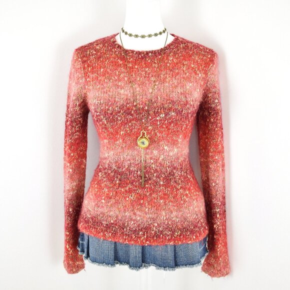 VTG 90s Y2K Talbots Red & Pink Ombre Speckled Fuzzy Knit Long Sleeve Sweater - Picture 1 of 7